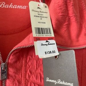Tommy Bahama Jacquard Onassis Half Zip In Fusion Coral Orange sz S - NEW w/tags